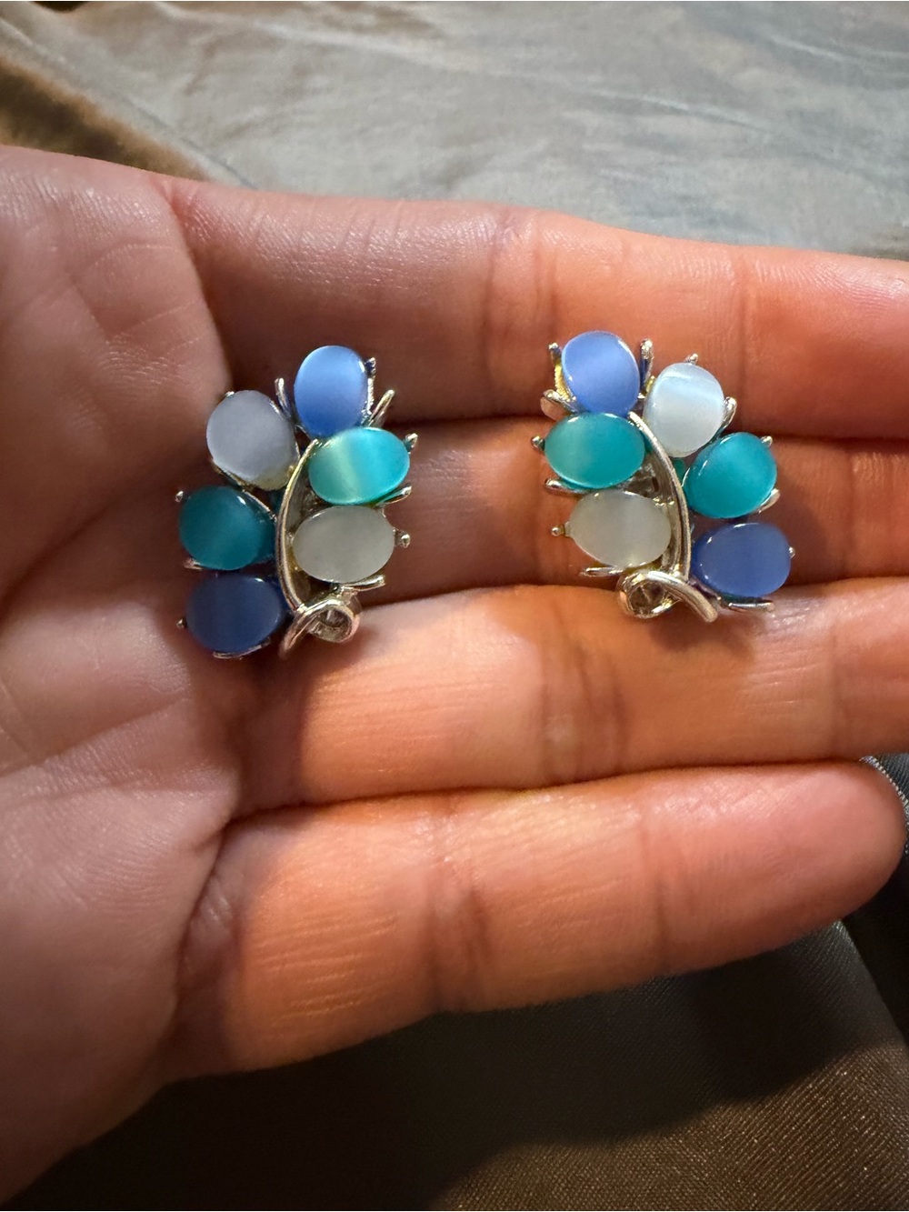 Vintage Silver Tone Multi-Color Leaf Earrings
